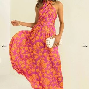 Sundae Muse Halter Dress Pink and Orange Floral Size 2